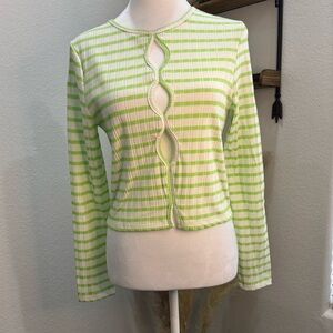 NWT- Topshop Long Sleeve Crop Top w/ Cut Out White and Lime Green